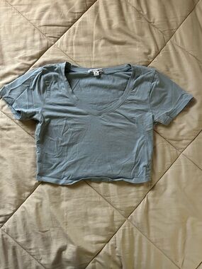 Medium Light Blue V-Neck Crop Top